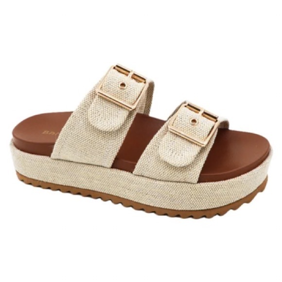 BAMBOO Shoes - BAMBOO Beige Double Strap Slides NWT